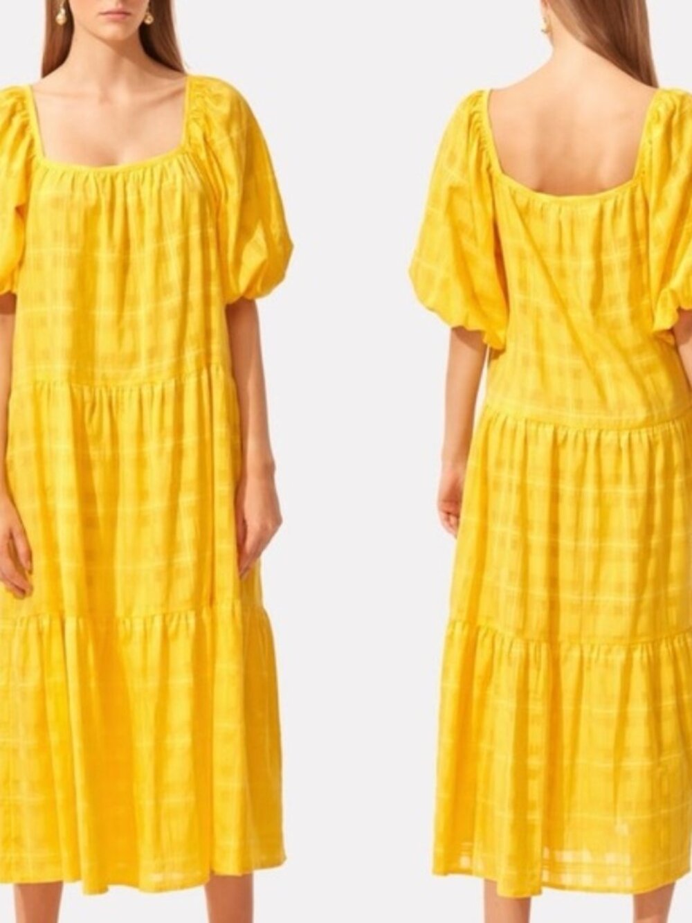 Solid & Striped Vibrant Yellow Tiered Midi Dress Size Large